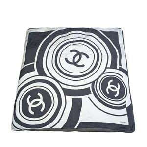 Chanel Black White CC Logo Silk 90 Square Scarf